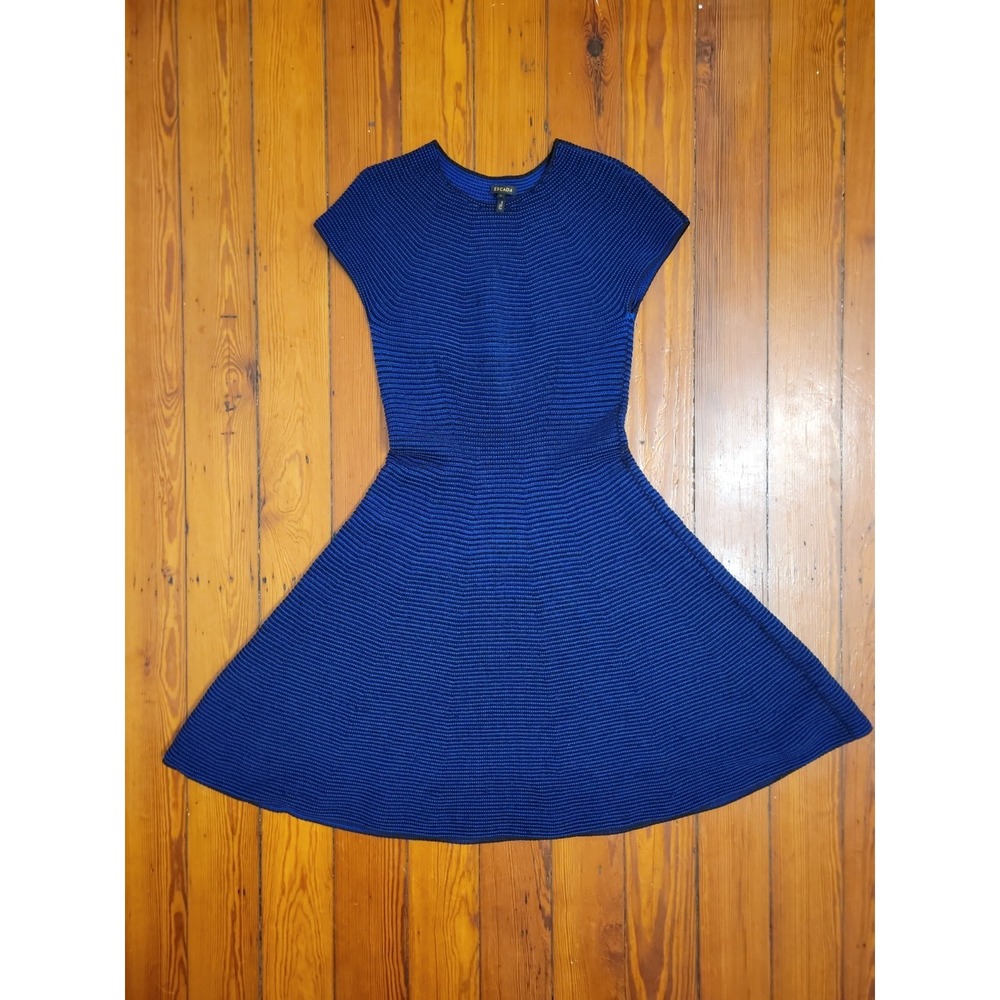 Escada Black Label Womens L Dress Cap Sleeve Classic Timeless Blue Evening Event
